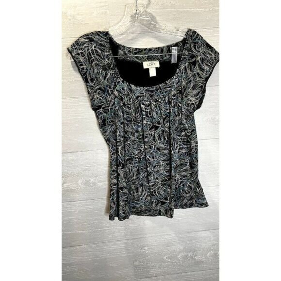 LOFT Women's Cap Sleeve Blouse‎ Pleat Neck Top - Picture 3 of 6